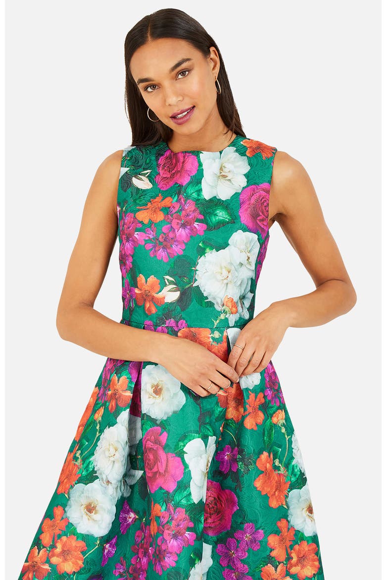 Floral Skater Dress, Alternate, color, Green