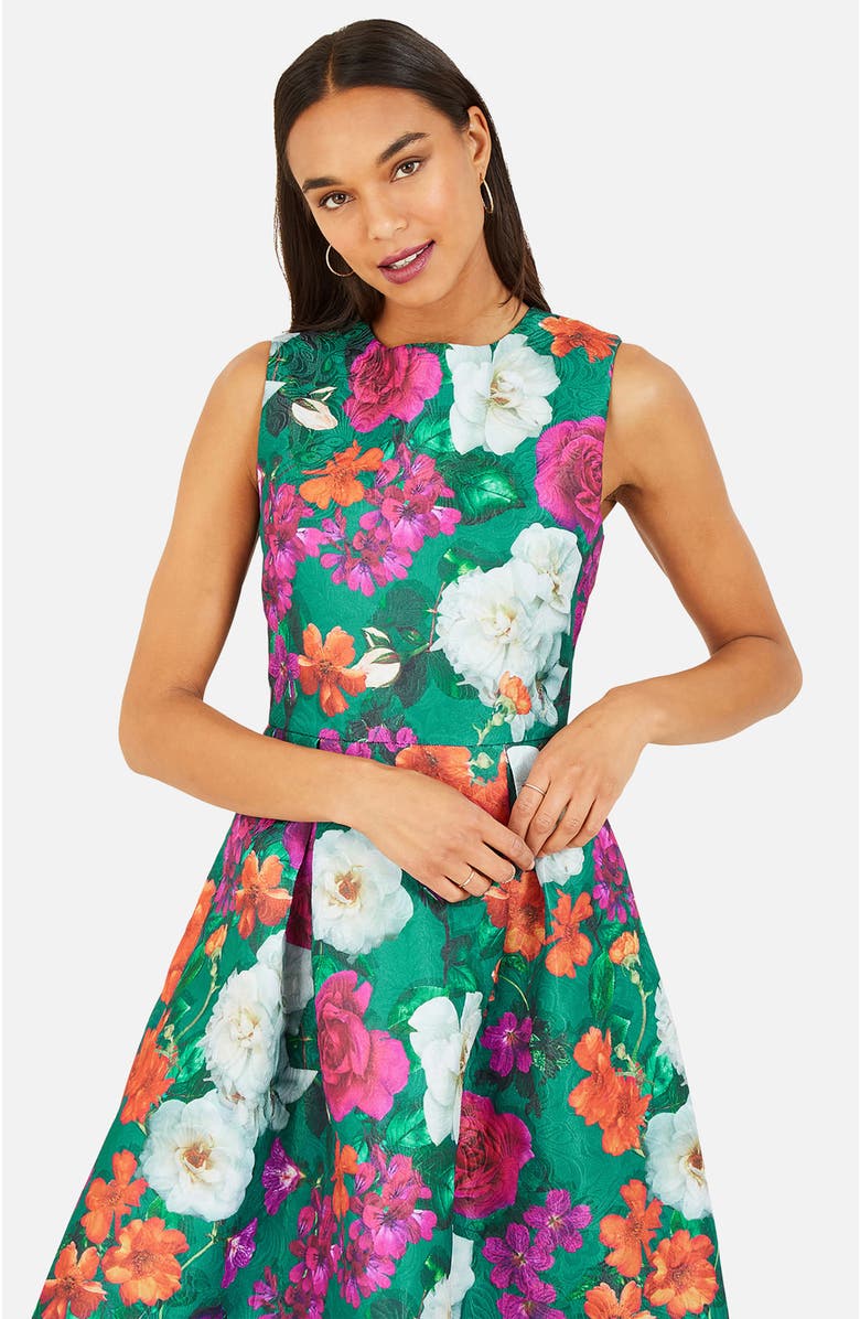 Yumi Floral Skater Dress, Alternate, color, Green