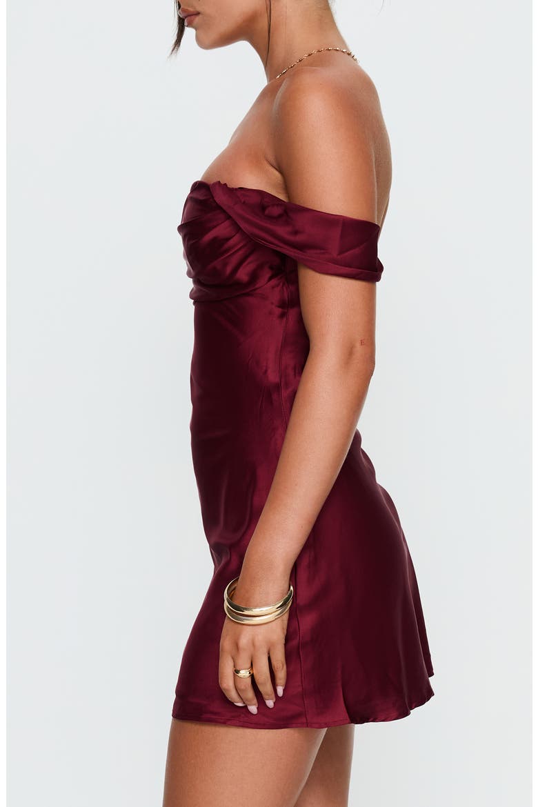 Zabbarra Off the Shoulder Satin Minidress, Alternate, color, BURGUNDY