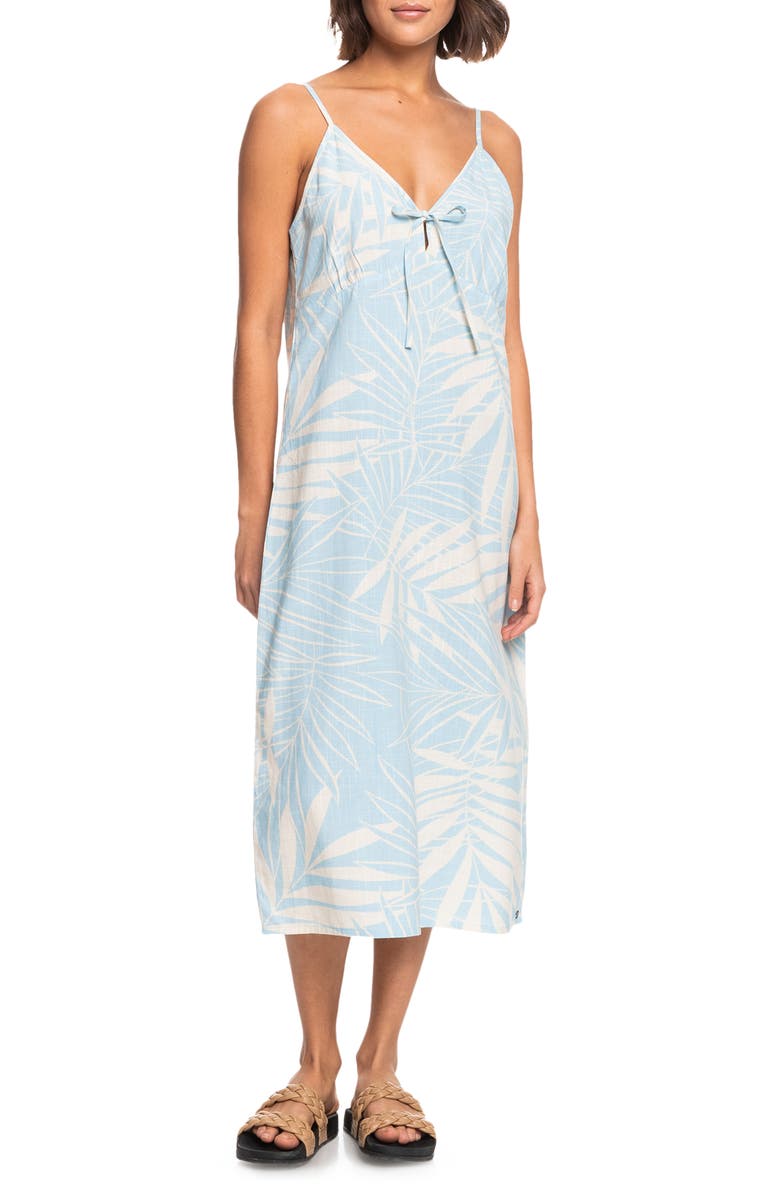 Roxy Lady Palm Print Cotton Blend Midi Dress, Main, color,