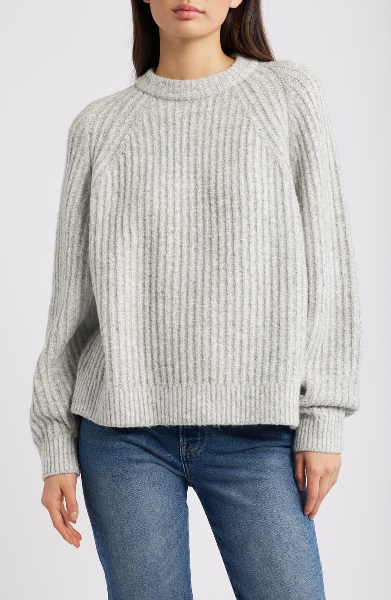 Madewell Rib Cotton Blend Sweater, Main, color, Hthr Dusk Grey Marl