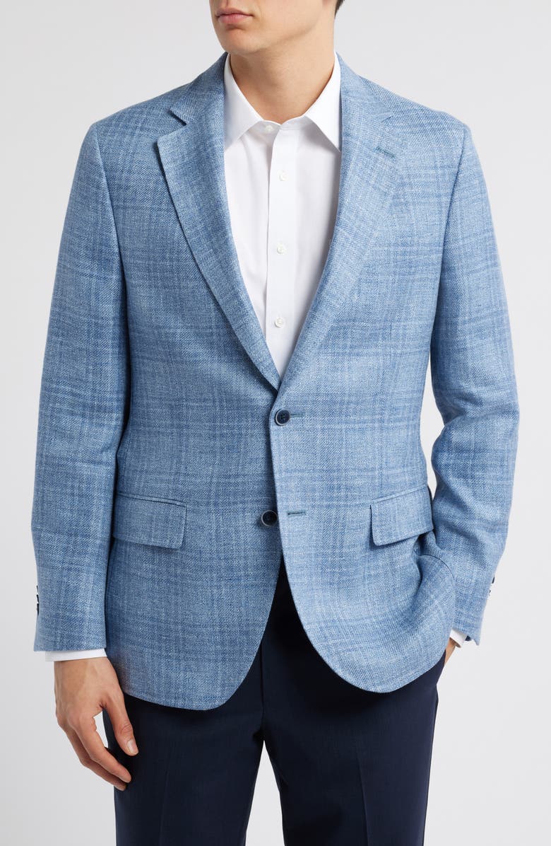 Peter Millar Hyperlight Soft Plaid Linen, Wool & Silk Sport Coat, Main, color, Light Blue
