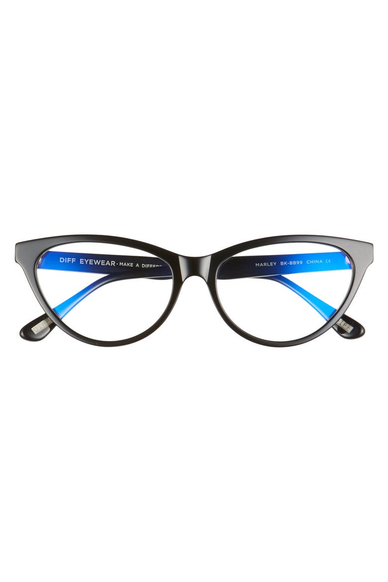 Marley 53mm Blue Light Blocking Cat Eye Glasses, Alternate, color, BLACK/ CLEAR