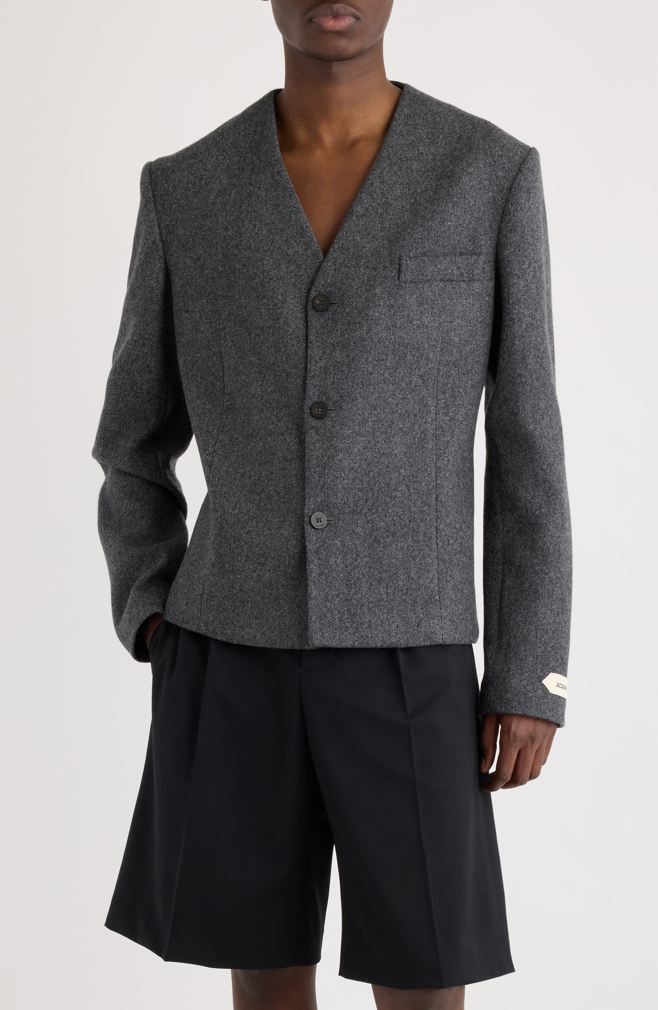 La Veste Sera Fitted Collarless Virgin Wool Blend Blazer