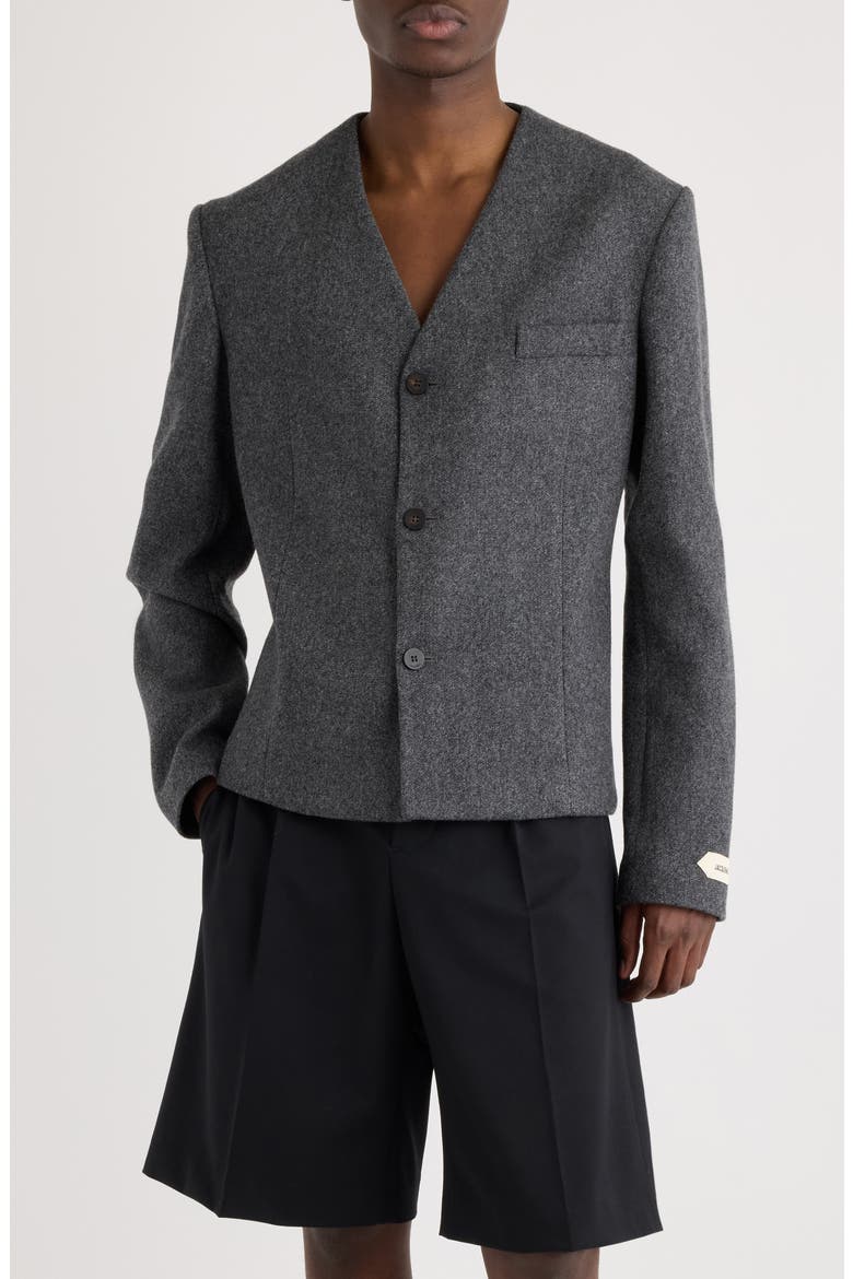 La Veste Sera Fitted Collarless Virgin Wool Blend Blazer, Main, color, DARK GREY