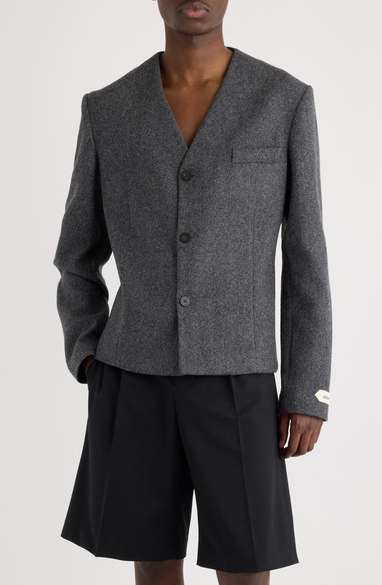 Jacquemus La Veste Sera Fitted Collarless Virgin Wool Blend Blazer, Main, color, Dark Grey