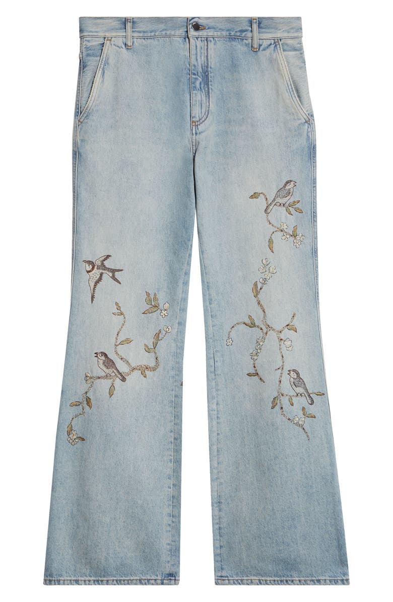 AMIRI Floral Embroidered Cotton Wide Leg Jeans, Alternate, color, Sunset Blue Archived