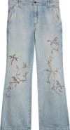 AMIRI Floral Embroidered Cotton Wide Leg Jeans