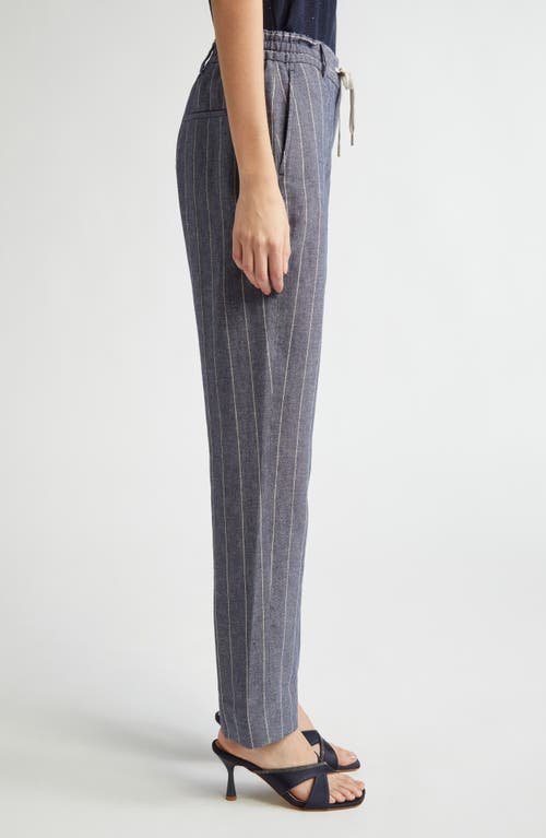 Eleventy Pinstripe Drawstring Waist Cotton & Linen Pants In Blue