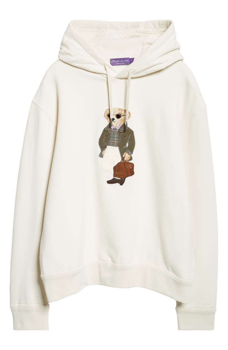 Ralph Lauren Purple Label Polo Bear Appliqué Fleece Hoodie, Alternate, color, Classic Cream