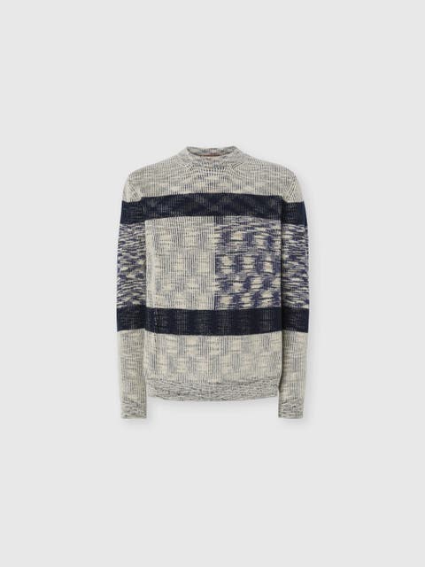 Crew Neck Sweater With Check Pattern