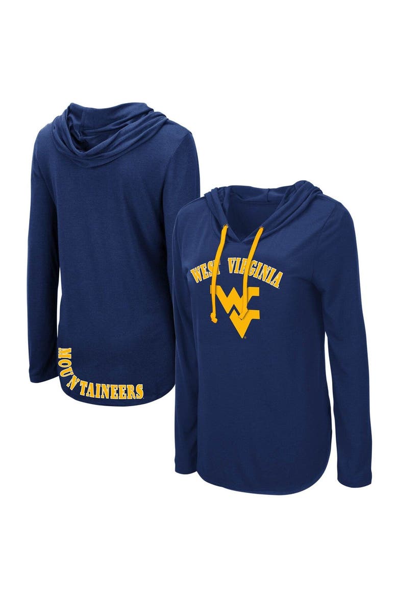 Women's Colosseum Navy West Virginia Mountaineers My Lover Lightweight Hooded Long Sleeve T-Shirt, Main, color, Navy