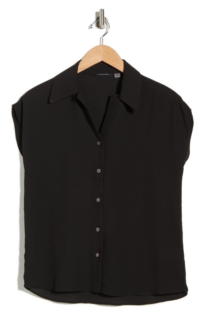 T Tahari Cap Sleeve Button-Up Shirt, Alternate, color, Black