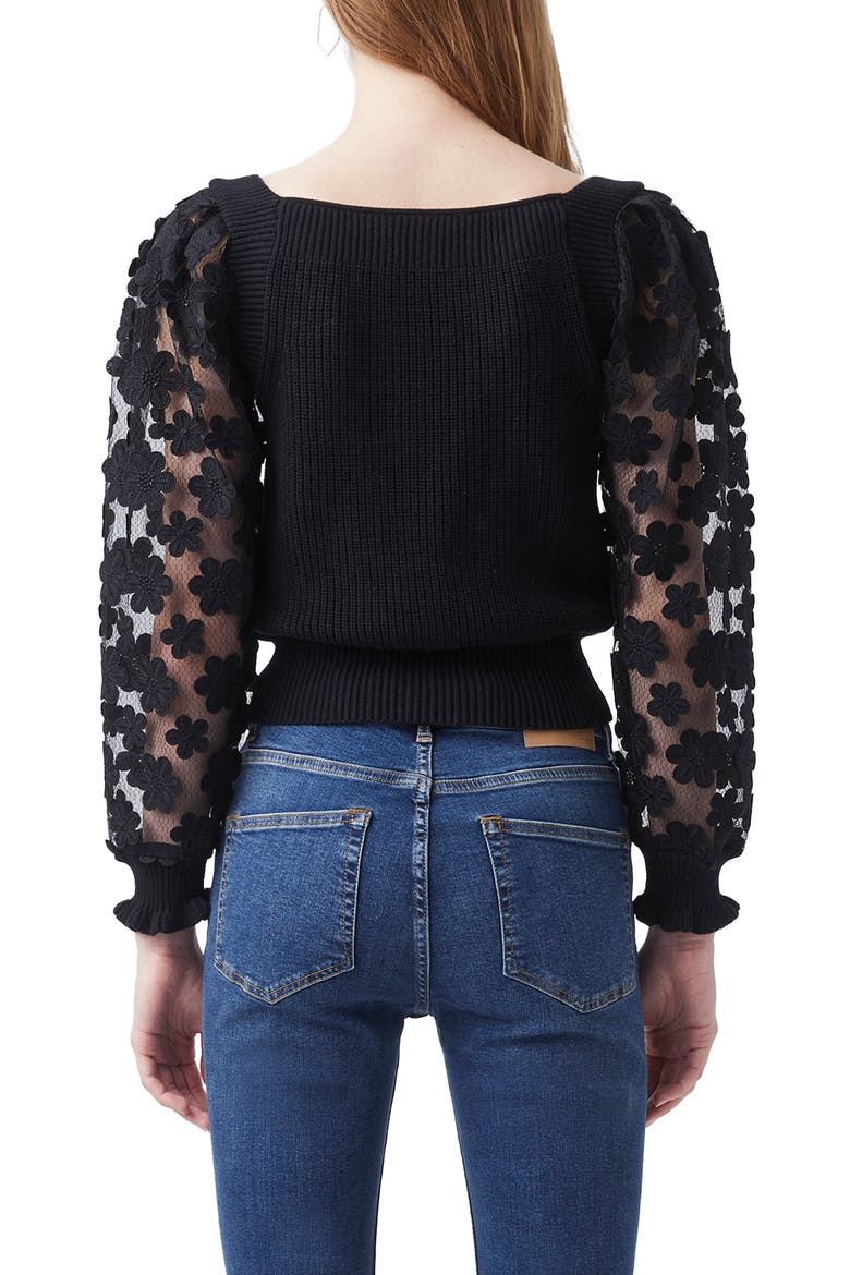 Juri Mozard Caballo Lace Sleeve Cotton Sweater, Alternate, color, BLACK