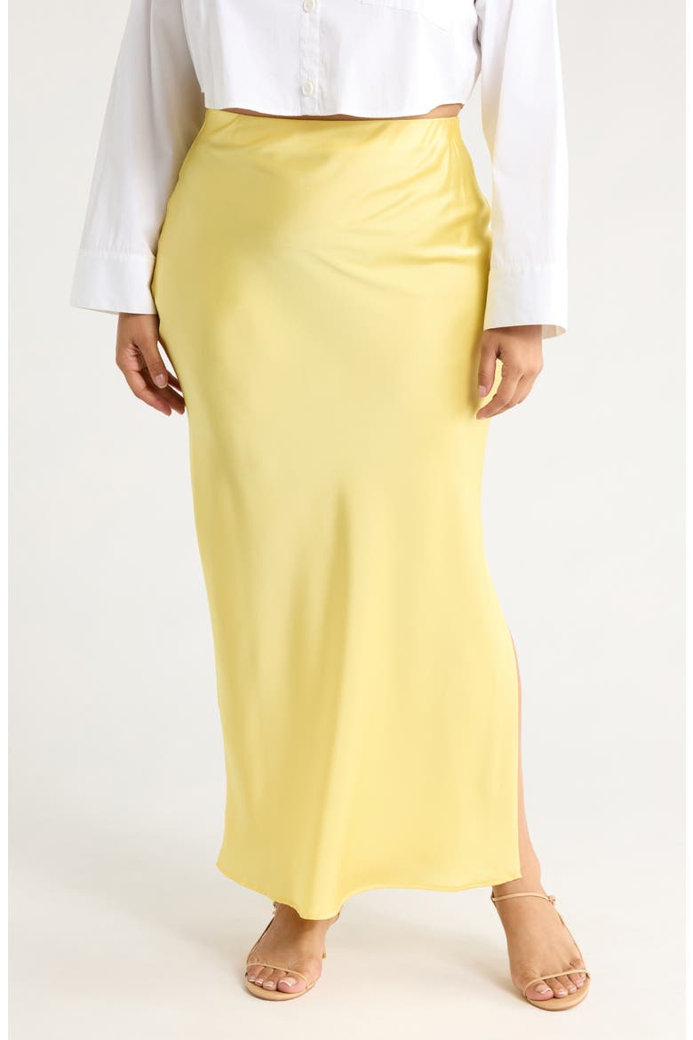 Side Slit Satin Maxi Skirt, Main, color, LEMON