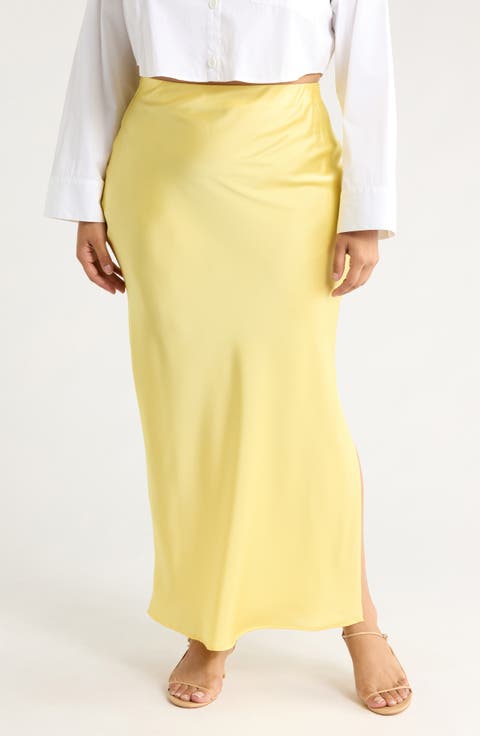 Side Slit Satin Maxi Skirt (Plus)