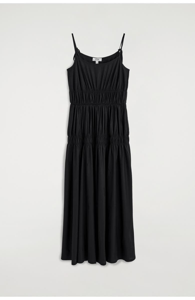 COS Gathered Jersey Midi Dress, Alternate, color, Black
