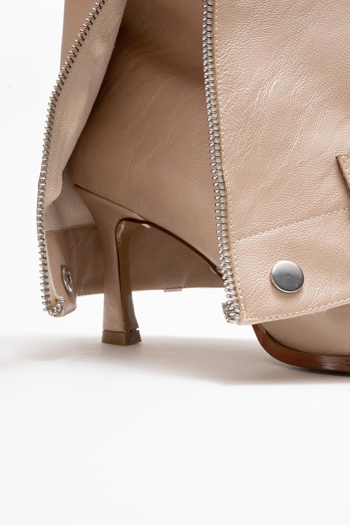 Lola Zip Pointed Toe Heel Boot, Alternate, color, Beige Faux Leather
