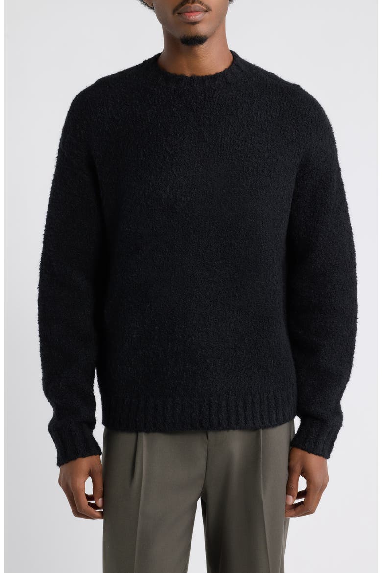 Bouclé Crewneck Cotton Blend Sweater, Main, color, BLACK