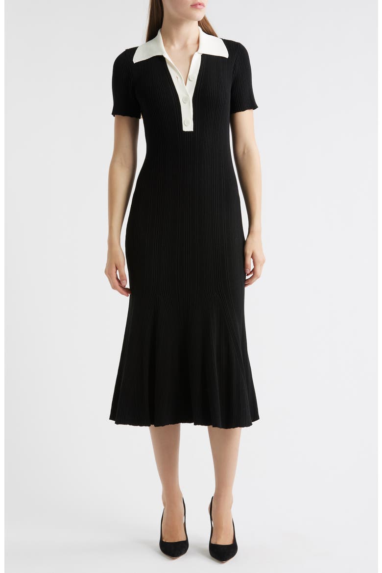 Rib Midi Polo Dress, Main, color, BLACK
