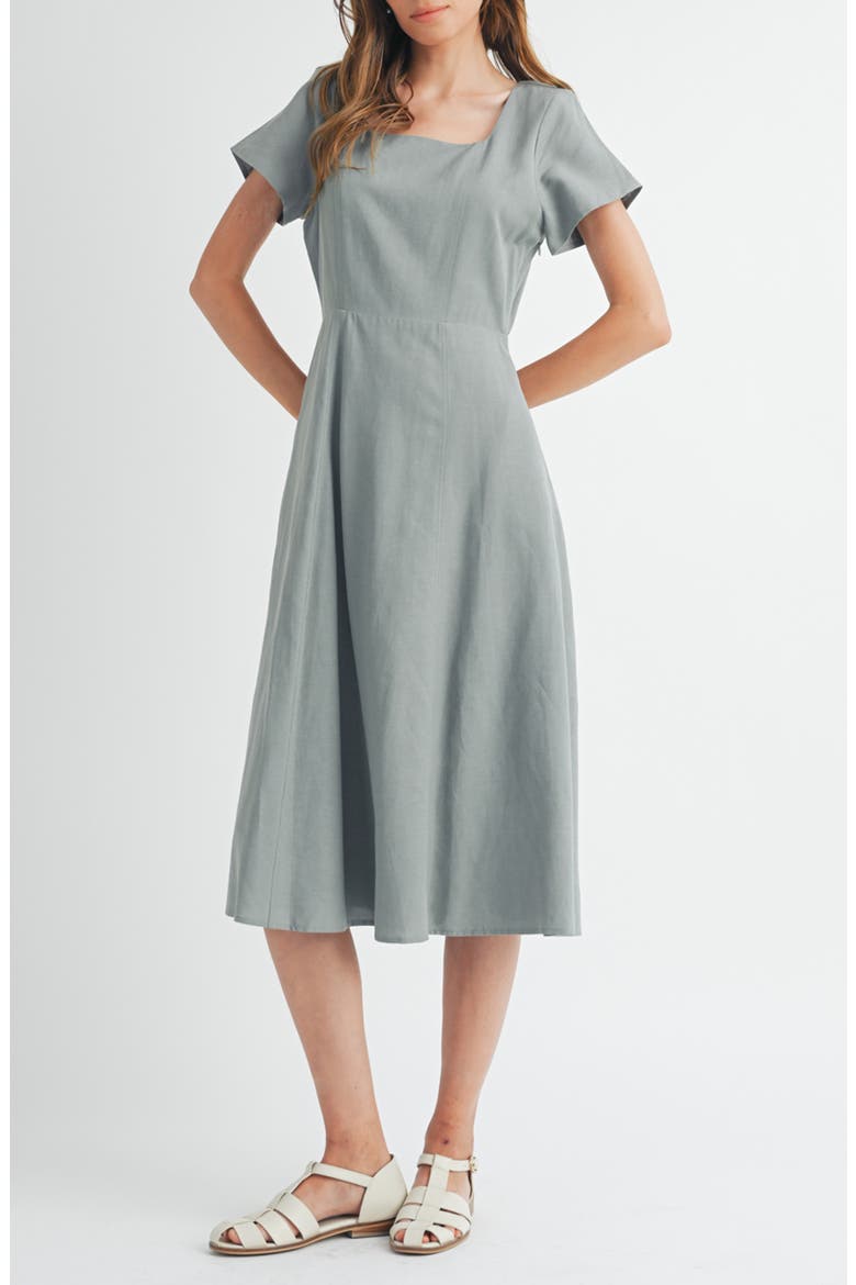 Flare Square Neck Midi Dress, Main, color, MINT