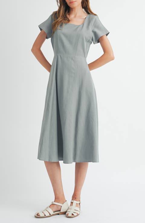 Flare Square Neck Midi Dress