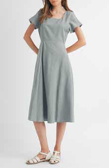 WISHLIST Flare Square Neck Midi Dress