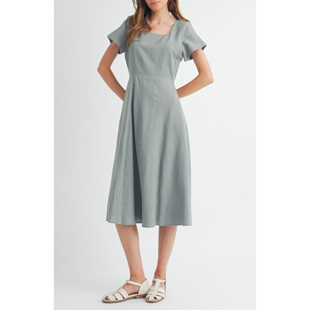 Wishlist Flare Square Neck Midi Dress In Gray