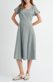 WISHLIST Flare Square Neck Midi Dress