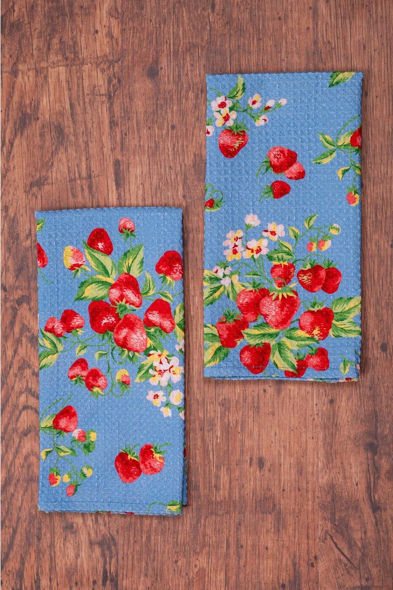 Strawberry Magic Tea Towels, Set of 2, Alternate, color, Blue
