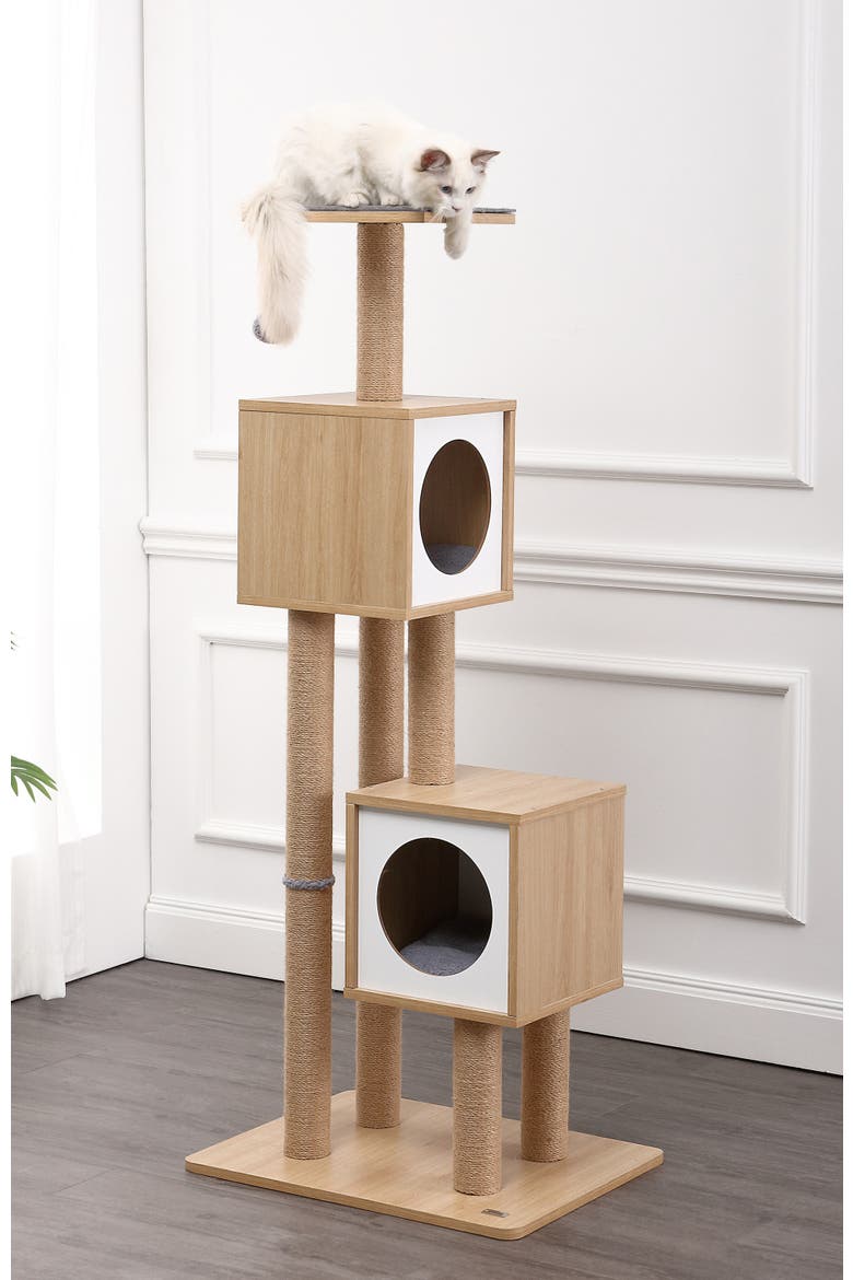 Sawyer 56" 3-Tier Minimalist Jute Cat Tree Condo with Scratching posts, Alternate, color, Brown/White
