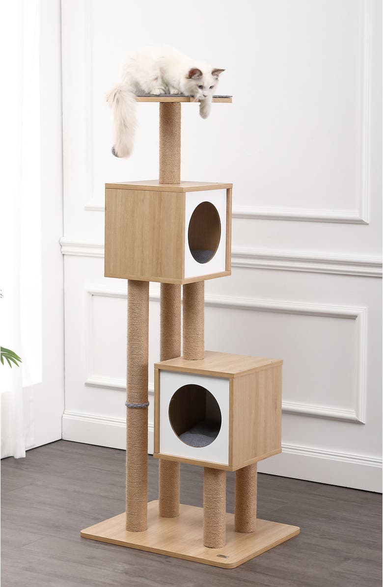 The Licker Store Sawyer 56" 3-Tier Minimalist Jute Cat Tree Condo with Scratching posts, Alternate, color, Brown/White