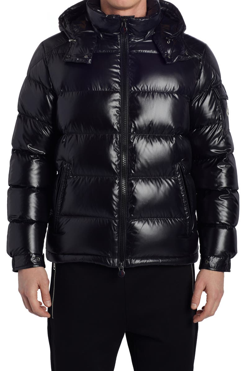 Moncler Maya Lacquered Down Jacket, Main, color, Black/ Black