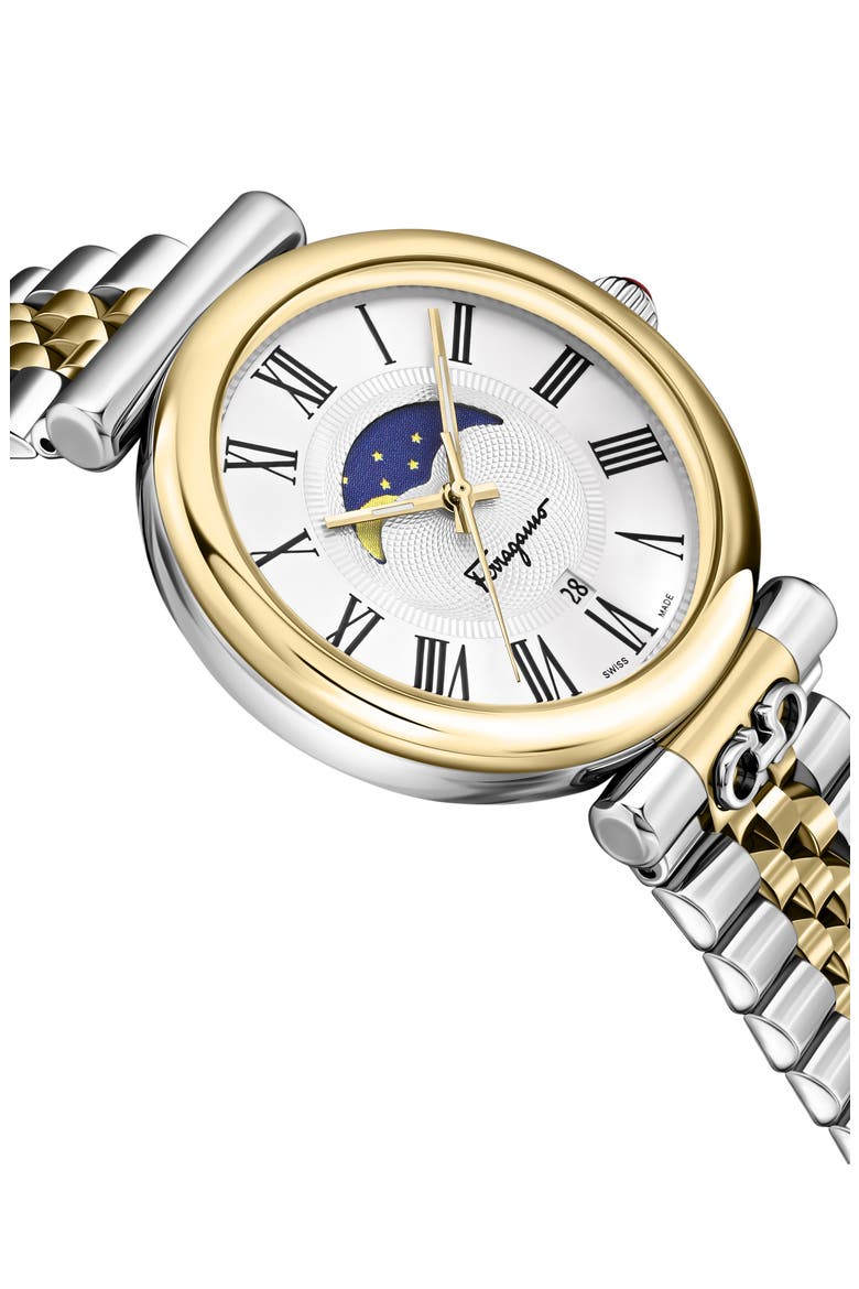 Ora Moonphase Two-Tone Bracelet Watch, 40mm, Alternate, color, WHITE/ TWO TONE