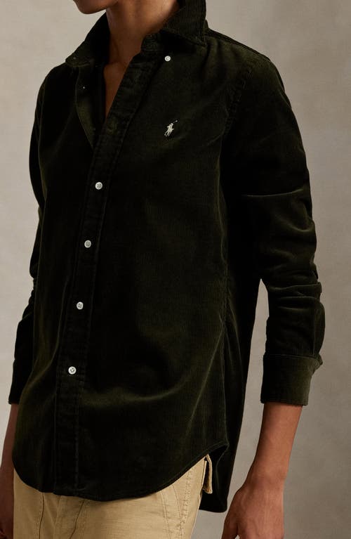 Polo Ralph Lauren Olive Long-sleeve Velvet Ribbed Shirt With Classic Collar In Green