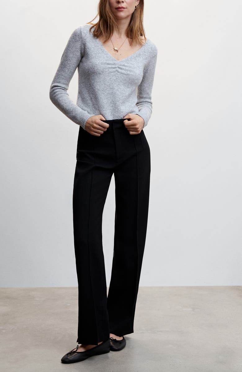 MANGO Slit Hem Straight Leg Pants, Alternate, color,