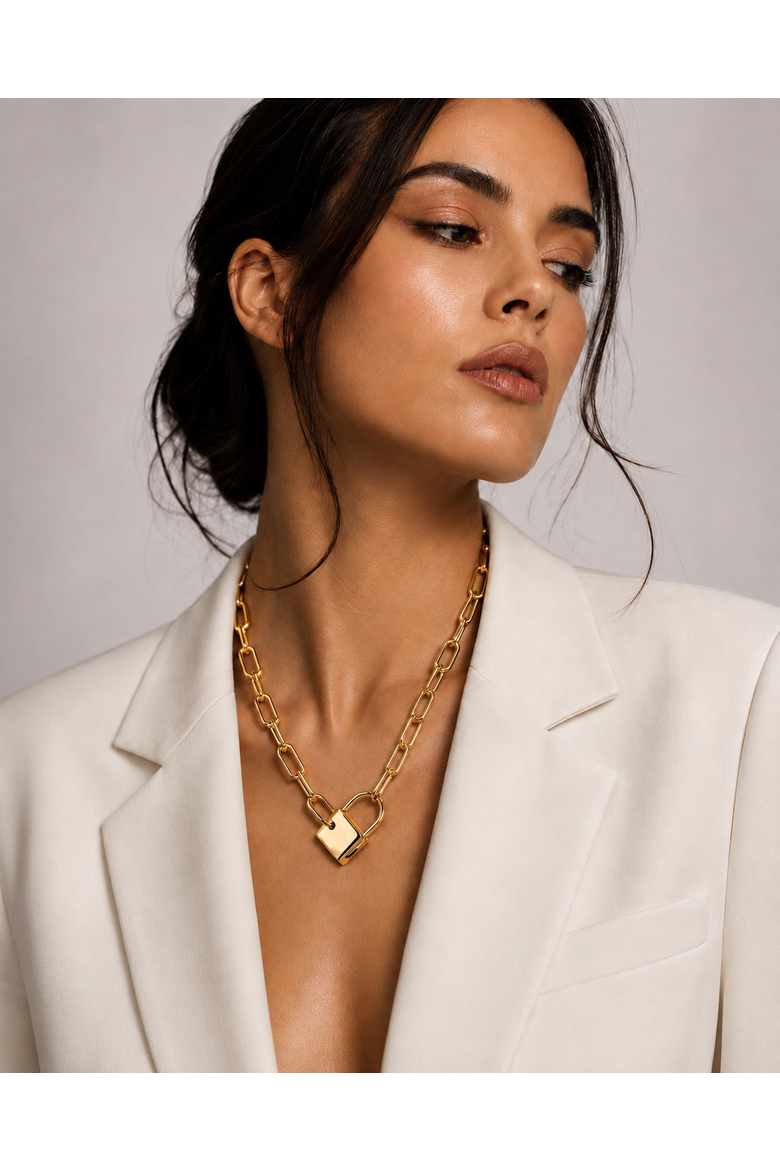 Scarlett Lock Necklace, Alternate, color, Gold