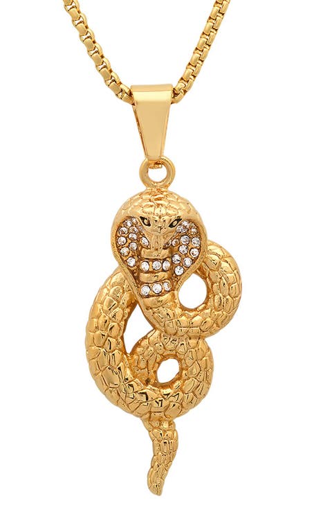 Men's 18K Gold Simulated Diamond Snake Pendant Necklace