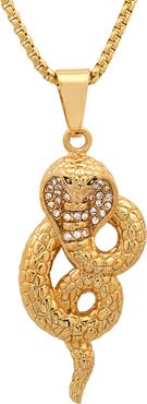 STEELTIME Men's 18K Gold Simulated Diamond Snake Pendant Necklace