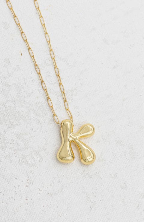 Small Paperclip Necklace with Gold Letter Charm