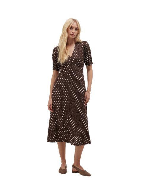 Freya Polka Dot Silk Midi Dress