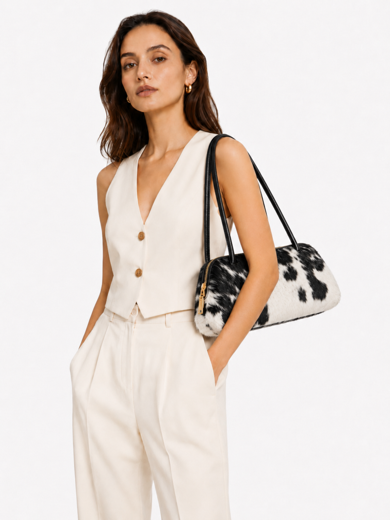 Ebène Unique Hair-On Cowhide Shoulder Bag, Alternate, color, Natural Hair