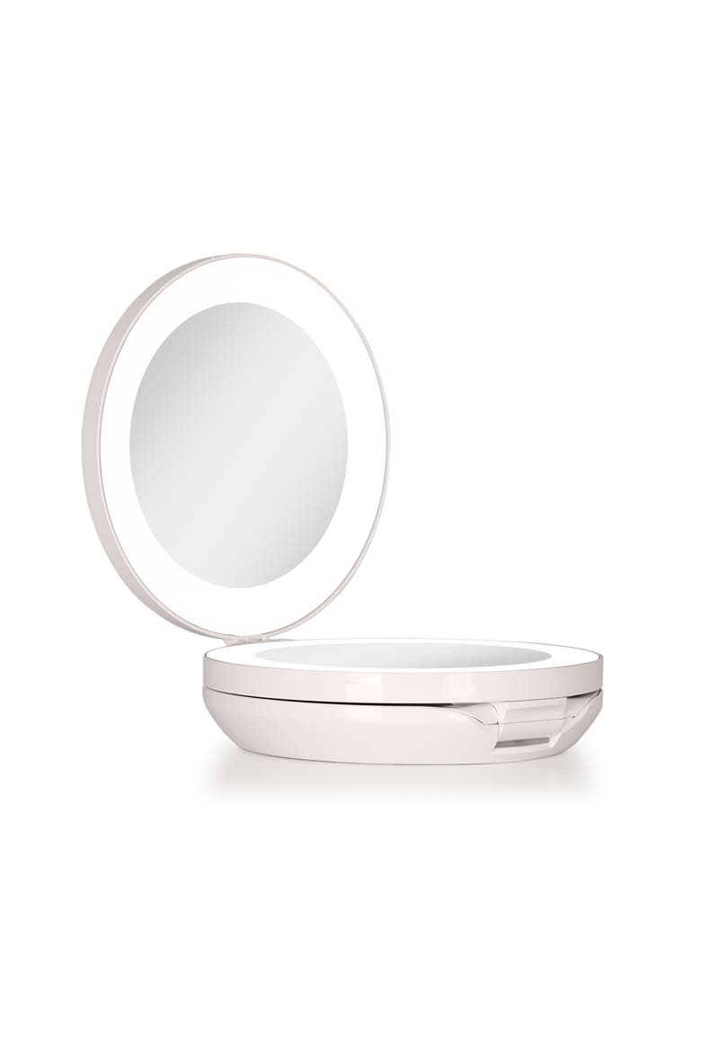 Lighted Travel Mirror with Magnification & Folding-to-Compact, Alternate, color, Taupe