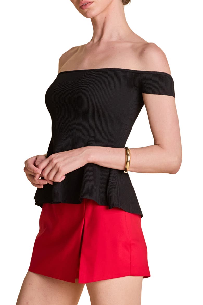 Off the Shoulder Knit Peplum Top, Alternate, color, BLACK