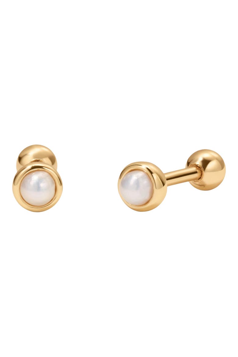 Bezel-Set Pearl Stud Earrings, Main, color, Gold Vermeil
