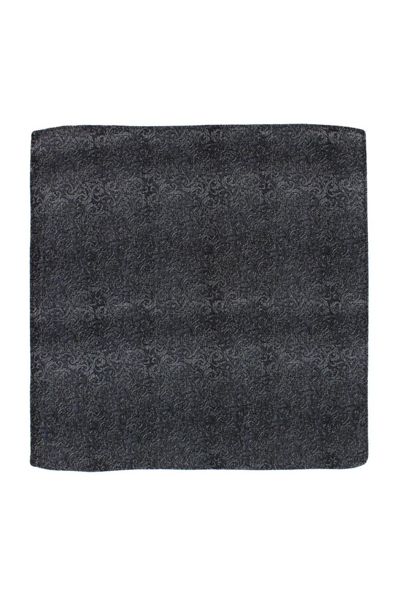 Esteban Scrolling Vines Tone on Tone Silk 12x12 Pocket Square, Alternate, color, Silver and Black