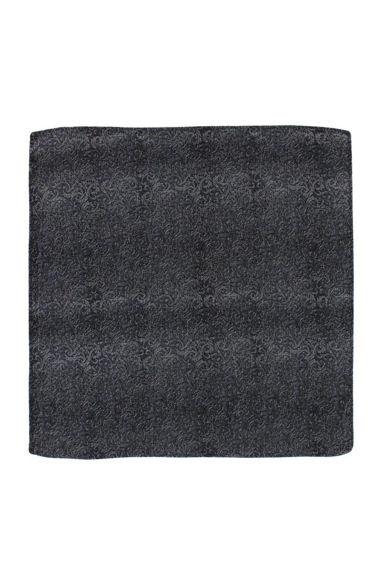 Trafalgar Esteban Scrolling Vines Tone on Tone Patterned Silk 12x12 Pocket Square, Alternate, color, Silver And Black