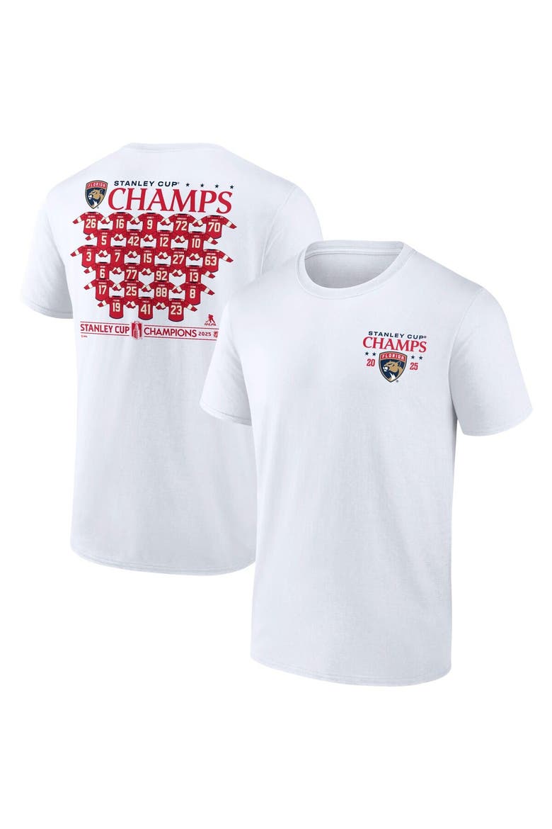 Men's Fanatics White Florida Panthers 2025 Stanley Cup Champions Jersey Roster T-Shirt, Alternate, color, White
