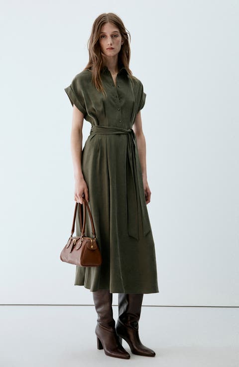 Ruched Modal Blend Midi Shirtdress