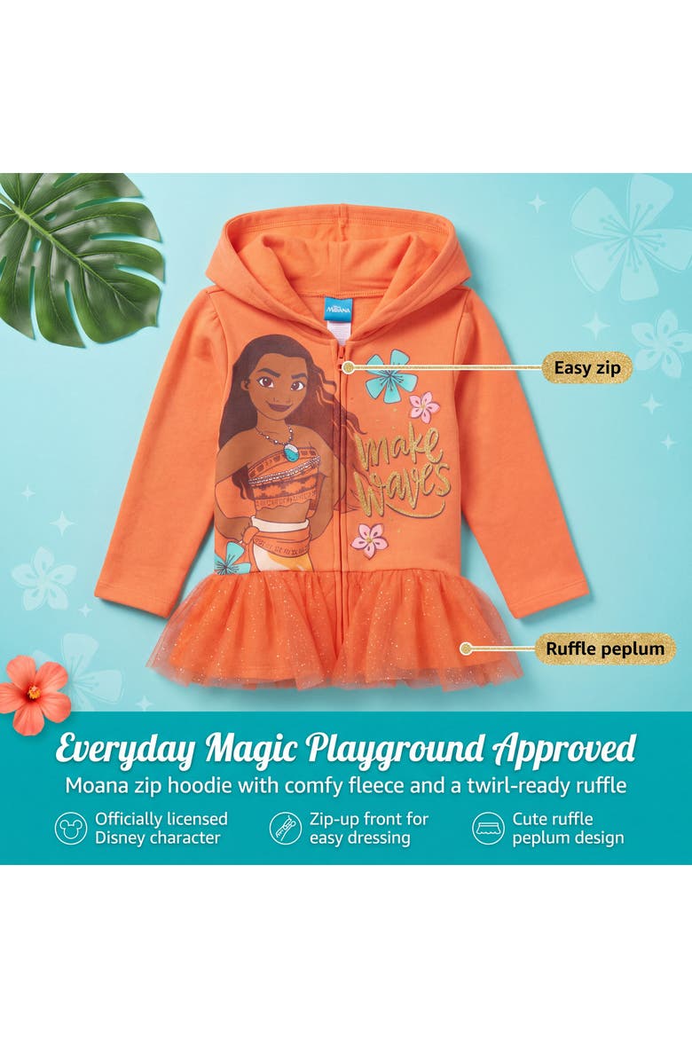 Princess Zip-Up Hooded Sweatshirt, Alternate, color, Moana Coral